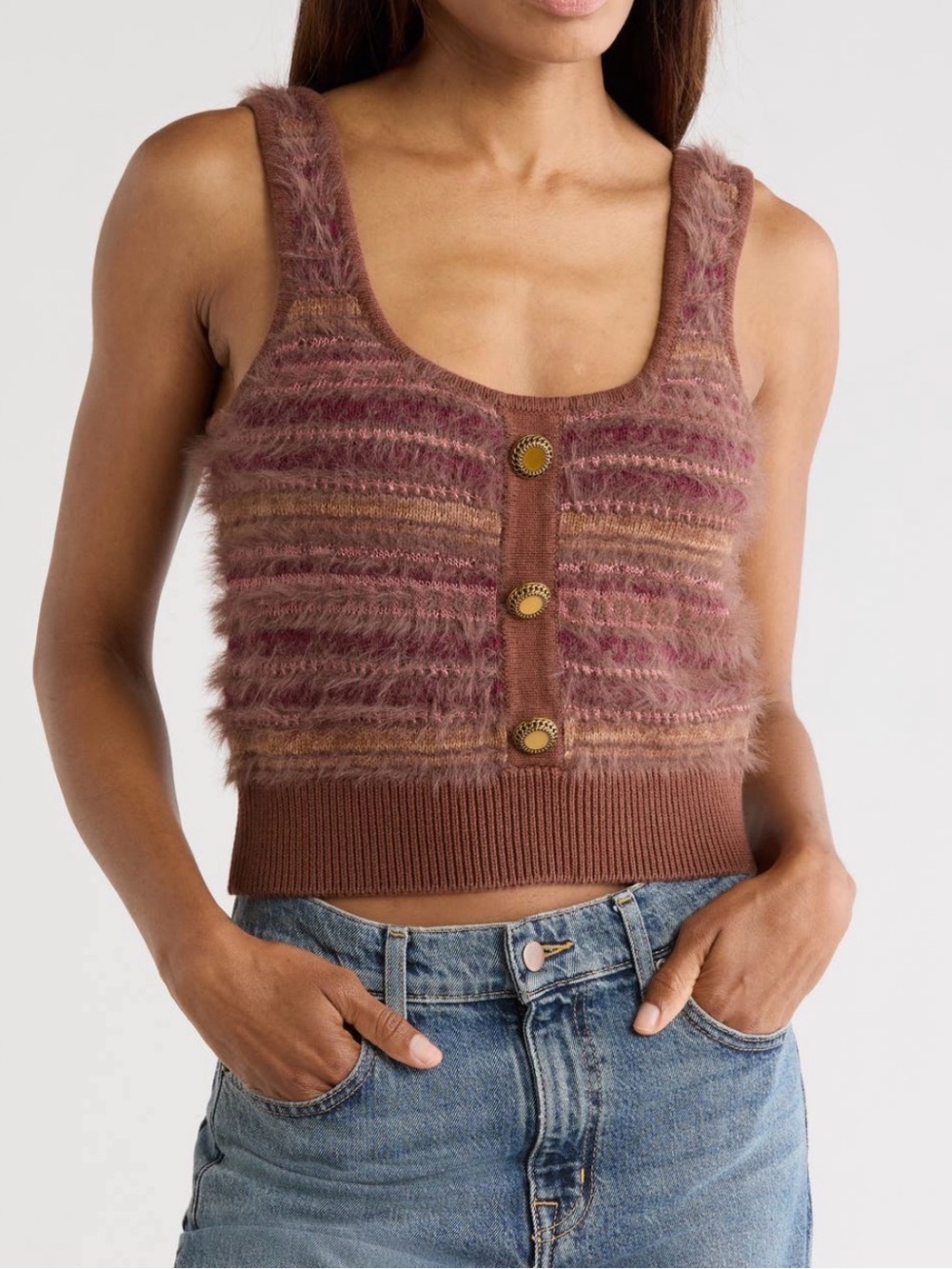 L’AGENCE Galene mixed stitch crop sweater tank